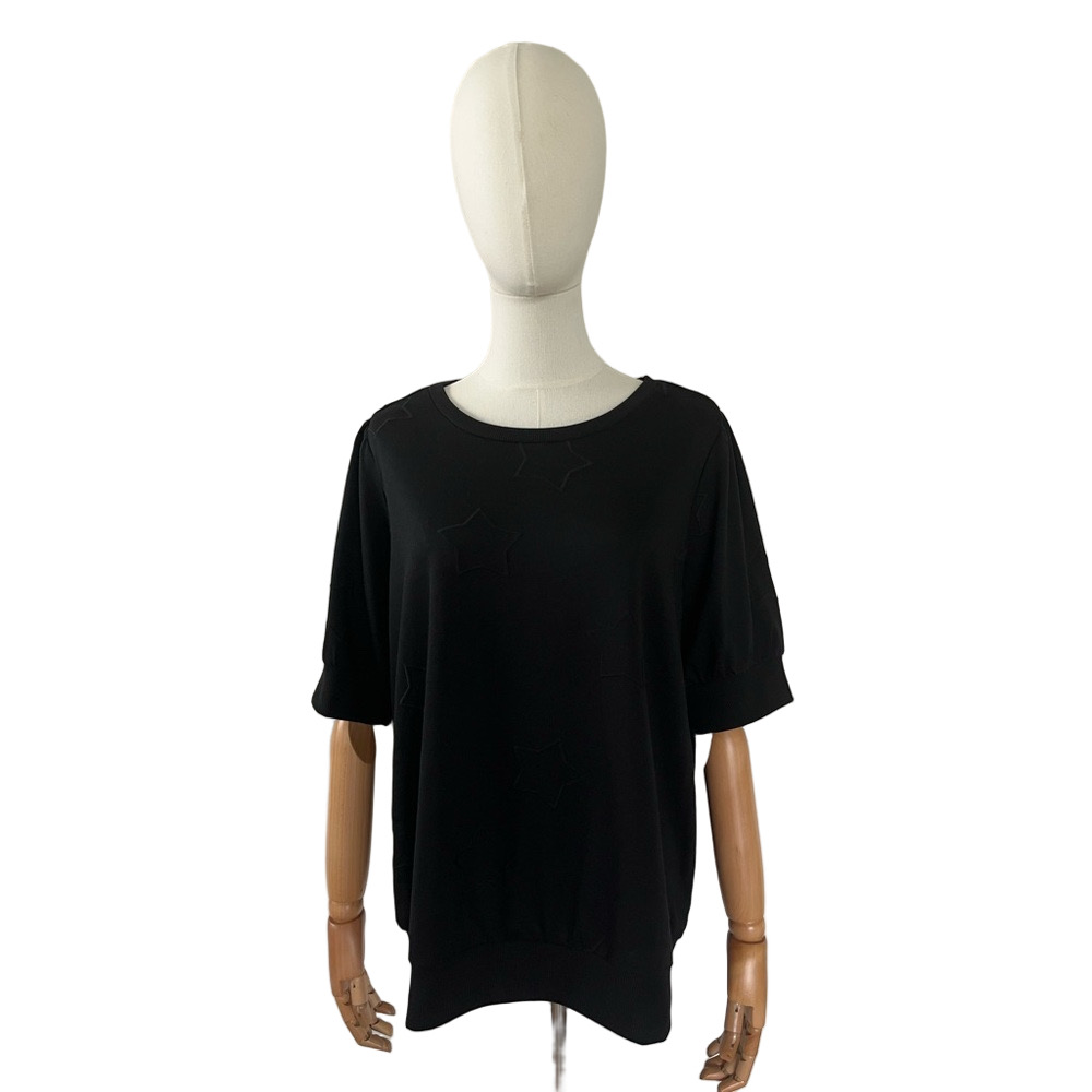 Torrid Short Sleeve Top Embroidered Star Pattern Black M L New